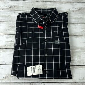 J FERRAR Slim Dress Shirt 16-16 1/2 34-35 Black windowpane NWT